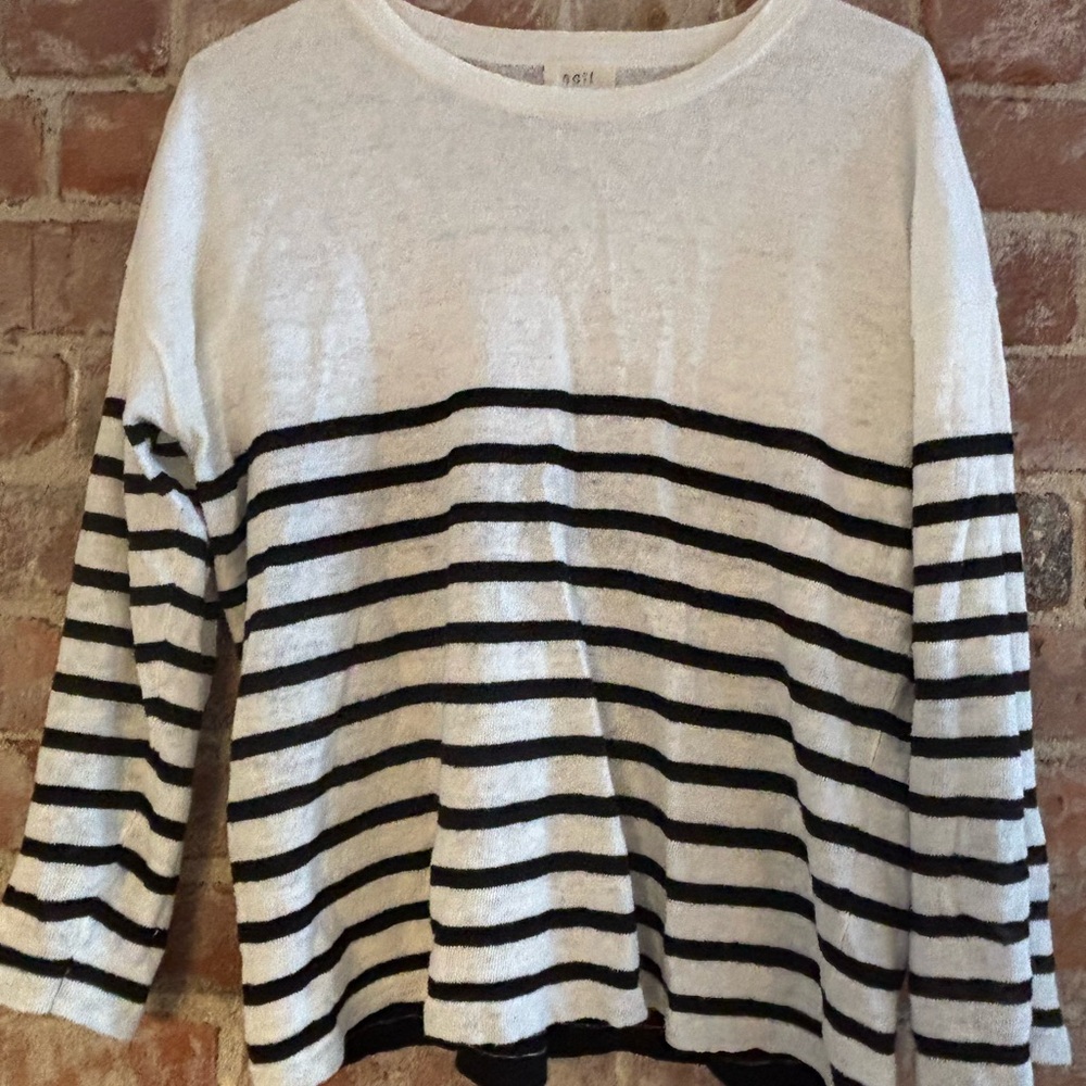 NAIF Black and White Striped Long Sleeve Linen top